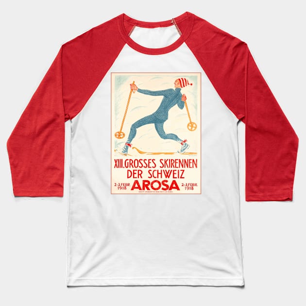 Arosa, Switzerland: 1918 Ski Races Competition - Vintage Swiss Poster Baseball T-Shirt by Naves